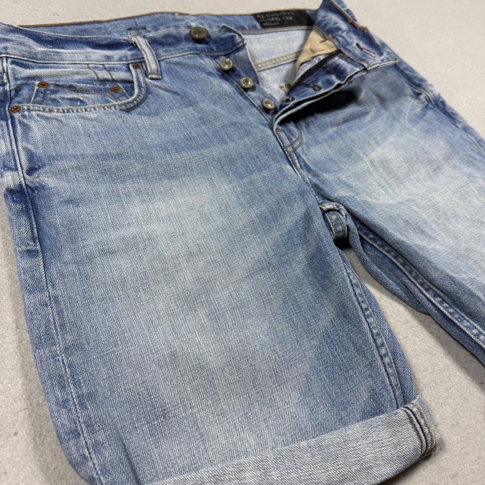 AllSaints Hanako Switch Shorts Light Wash Blue Denim Cuffed Mens 28